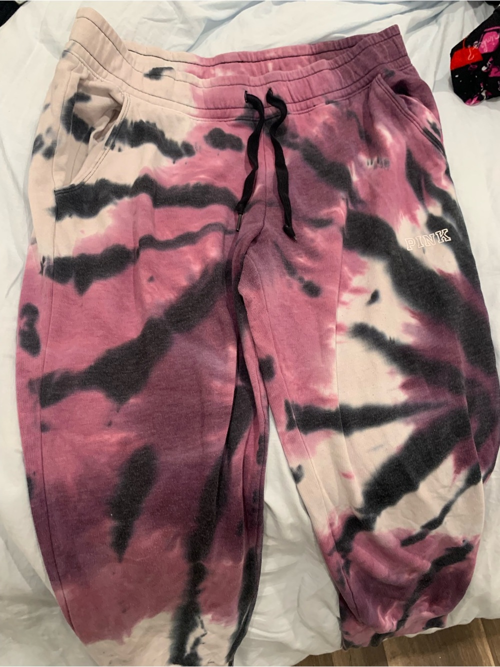 PINK Victoria's Secret Pink Black & Pink Tie-Dye Joggers